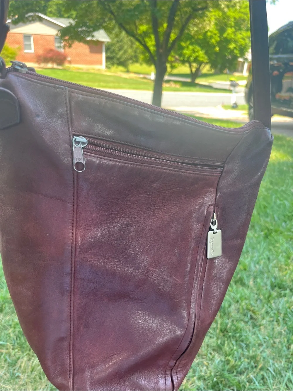 Tignanello Men's Leather Messenger Bag in Burgundy